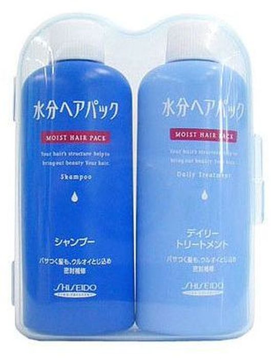 Shiseido Moist Hair Pack Дорожный мини-набор (шампунь и бальзам-кондиционер для поврежденных волос с цветочным ароматом), 50 мл, 2 шт857210 Shiseido Moist Hair Pack Дорожный мини-набор (шампунь и бальзам-кондиционер для поврежденных волос с цветочным ароматом), 50 мл, 2 шт857210Идеальные средства для увлажнения и восстановления волос при помощи герметизации важнейших компонентов волос. Шампунь и кондиционер действуют как при внутренних повреждениях ткани волоса, так и в случае повреждения кутикулы. Обильное увлажнение, после которого Ваши волосы выглядят завораживающе блистательно! Они защищены от потери влаги, устранена запутанность волос, они легко расчёсываются, а чистый цветочный аромат устраняет неприятные запахи.
