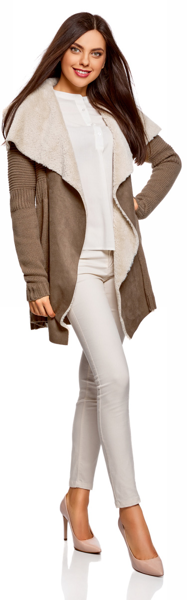 Кардиган женский oodji Collection, цвет: коричневый. 73205193-1/31328/3700N. Размер XL (50)73205193-1/31328/3700N Кардиган женский oodji Collection, цвет: коричневый. 73205193-1/31328/3700N. Размер XL (50)73205193-1/31328/3700NЖенский кардиган oodji Collection выполнен из качественного акрила с добавлением теплой шерсти. Спереди модель дополнена вставкой из искусственного меха. Кардиган с воротником шалькой и длинными рукавами выполнен крупной вязкой. Манжеты рукавов и низ изделия связаны резинкой.