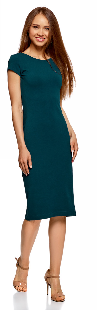 Платье oodji Collection, цвет: бирюзовый. 24001104-5B/47420/7400N. Размер L (48)24001104-5B/47420/7400N Платье oodji Collection, цвет: бирюзовый. 24001104-5B/47420/7400N. Размер L (48)24001104-5B/47420/7400NСтильное платье oodji изготовлено из качественного материала на основе хлопка. Облегающая модель с круглой горловиной и короткими рукавами. Спинка выполнена с глубоким круглым вырезом.