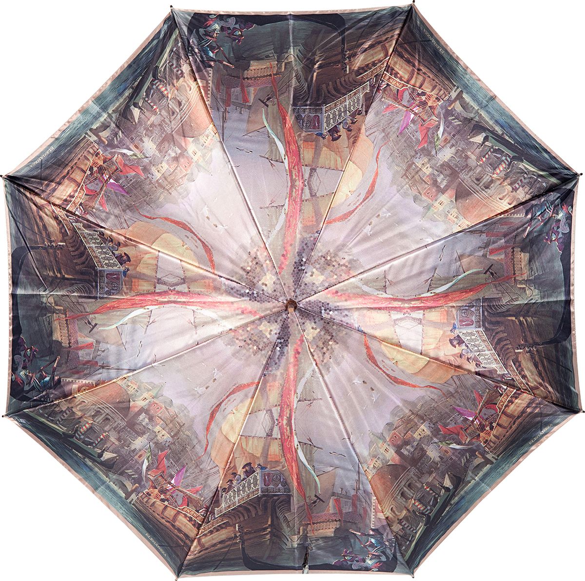 Зонт-трость женский Eleganzza, полуавтомат, цвет: коричневый. T-06-0336