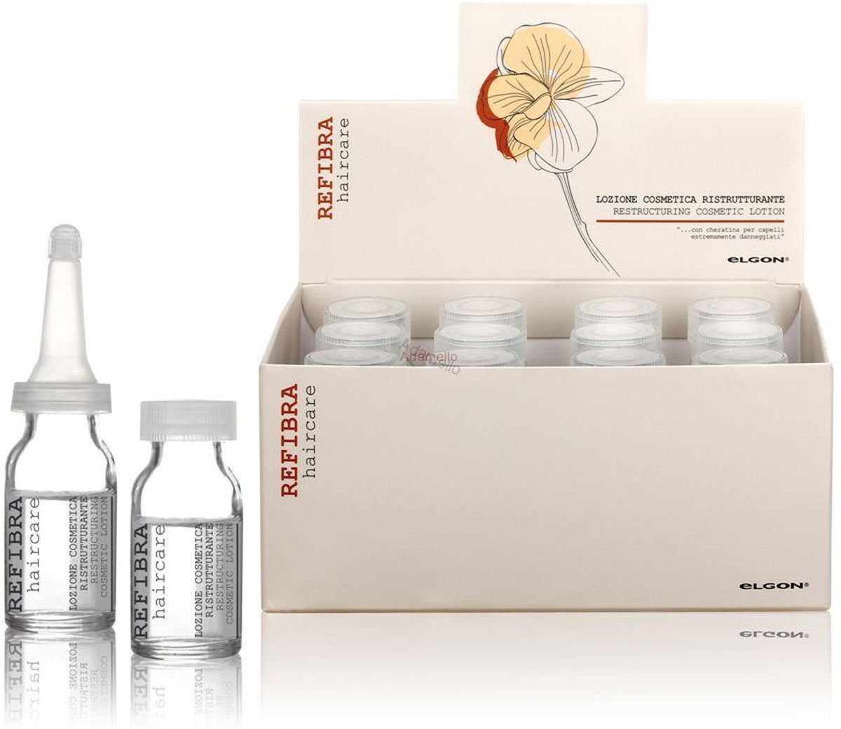Elgon Refibra Лосьон Интенсивное восстановление Restructuring Cosmetic Lotion, 12х10 мл0817010120A Elgon Refibra Лосьон Интенсивное восстановление Restructuring Cosmetic Lotion, 12х10 мл0817010120AУникальный несмываемый флюид для восстановления, питания и увлажнения волос на уровне кутикулы. Завершает процесс тотального восстановления волос по системе Refibra, надстраивая и заполняя дефекты кутикулярного слоя волос. Обволакивает волосы защитной полимерной пленкой с эффектом ламинирования. Делает волосы безупречно гладкими, блестящими, эластичными. Защищает от механического и температурного повреждения, предупреждает обезвоживание. Облегчает расчесывание и дальнейшую укладку. Уменьшает статическое напряжение волос. Содержит в своем составе коллаген для эластичности и упругости волос, пшеничные протеины для устранения пористости и защиты волос, кератин для восстановления протеиновой структуры кутикулы и кортекса, экстракт водорослей озера Кламат и микроэлементы (железо, магний, медь, кремний, цинк) для питания и увлажнения волос.