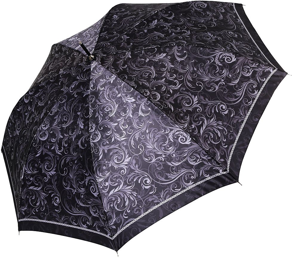 Зонт-трость женский Fabretti, полуавтомат, цвет: черный. 1730