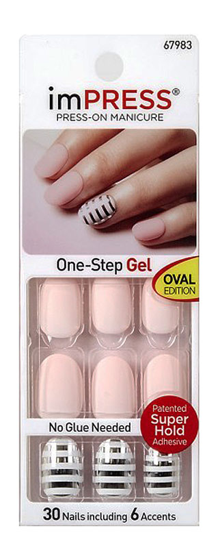 Kiss Broadway Твердый лак Бархатный лепесток, длина короткая, овал Impress Manicure Accent Free Yr Mind