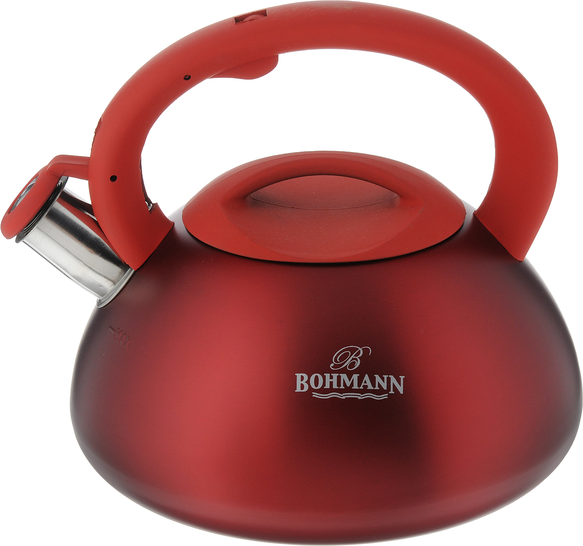 Чайник Bohmann, со свистком, цвет: красный, 3 л. BH-9957BH-9957_красный Чайник Bohmann, со свистком, цвет: красный, 3 л. BH-9957BH-9957_красныйЧайник Bohmann выполнен из высококачественной нержавеющей стали, что делает его весьма гигиеничным и устойчивым к износу при длительном использовании. Носик чайника оснащен насадкой-свистком, что позволит вам контролировать процесс подогрева или кипячения воды. Чайник снабжен стальной крышкой и эргономичной ручкой из пластика с резиновым покрытием.Эстетичный и функциональный чайник будет оригинально смотреться в любом интерьере.Подходит для всех типов плит, кроме индукционных. Можно мыть в посудомоечной машине. Высота чайника (с учетом ручки и крышки): 20 см.Диаметр чайника (по верхнему краю): 11 см.Диаметр индукционного дна: 16 см.