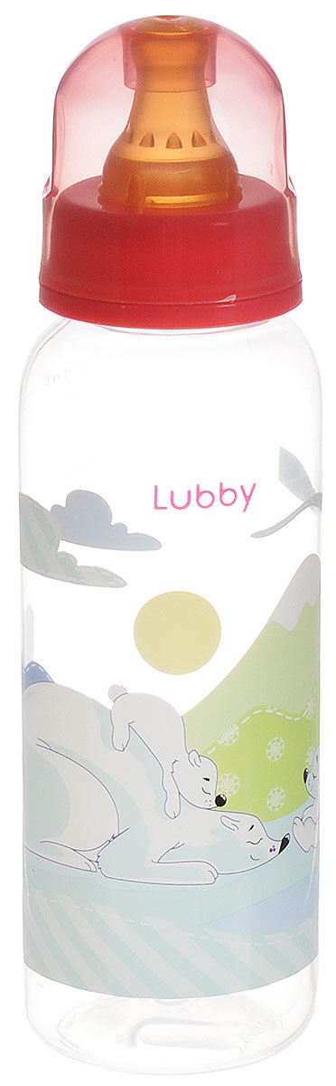 Lubby Бутылочка для кормления с латексной соской Веселые животные от 0 месяцев цвет коралловый 250 мл