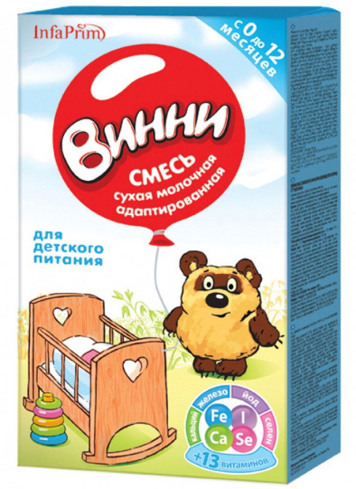 Винни смесь молочная, с 0 месяцев, 350 г2418 Винни смесь молочная, с 0 месяцев, 350 г2418Полноценная сбалансированная молочная смесь рекомендуется при недостатке или отсутствии материнского молока. Смесь максимально приближена к грудному молоку по составу и пищевой ценности. Содержит все необходимые компоненты для гармоничного роста и развития малыша.Правильно подобранный жировой состав и соотношение полиненасыщенных жирных кислот способствуют правильному формированию иммунитета, развитию центральной нервной системы и зрения малыша; преобладание лактозы в углеводном компоненте - стимулирует рост собственной полезной микрофлоры кишечника, что благоприятно сказывается на процессах пищеварения; селен защищает детский организм от вредного воздействия окружающей среды, оказывает положительное влияние на формирование иммунитета; железо способствует профилактике анемии.Соответствует современным требованиям детской диетологии.