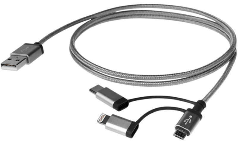 Qumo Type-C + Lightning + Micro USB MFI, Dark Gray кабель (1 м)