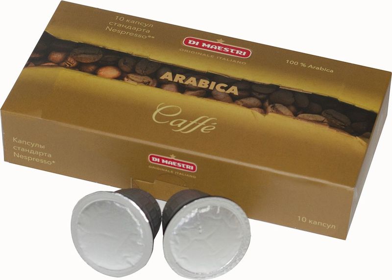 Di Maestri Arabica кофе в капсулах, 10 штDMArabica Di Maestri Arabica кофе в капсулах, 10 штDMArabicaDi Maestri Arabica имеет восхитительный аромат цветочного нектара с цитрусовыми и немного пряными нотками, который плавно переходит во фруктовый букет.