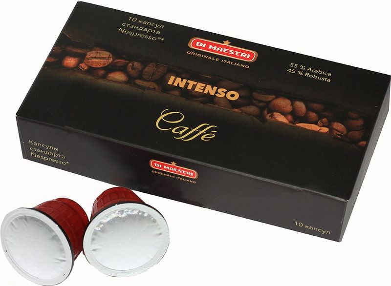 Di Maestri Intenso кофе в капсулах, 10 штDMIntenso Di Maestri Intenso кофе в капсулах, 10 штDMIntensoDi Maestri Intenso обладает терпким ароматом, нотками карамели во вкусе и продолжительным послевкусием с тонами обжарки.