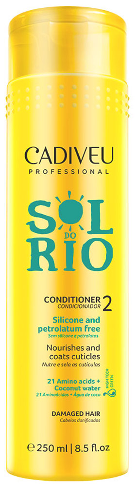 Cadiveu Кондиционер Sol do Rio 250 млPA0225 Cadiveu Кондиционер Sol do Rio 250 млPA0225Кондиционер для глубокого питания- Обогащен аминокислотами и кокосовой водой. Не содержит силиконы и парабены. Интенсивно питает,запечатывает кутикулу, защищает волосы от ежедневной агрессивных воздействий. Делает волосы заметно сильными, мягкими, эластичными и с глянцевым блеском.
