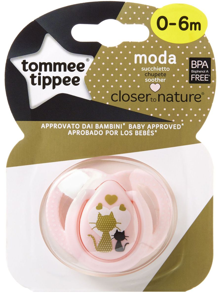 Tommee Tippee Пустышка Moda Кошечки от 0 до 6 месяцев цвет розовый