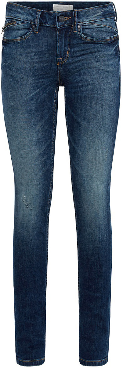 Джинсы женские Tom Tailor Stella, цвет: синий. 6205824.09.71_1052. Размер 26-34 (42-34)6205824.09.71_1052 Джинсы женские Tom Tailor Stella, цвет: синий. 6205824.09.71_1052. Размер 26-34 (42-34)6205824.09.71_1052Женские джинсы Tom Tailor с небольшим эффектом потертости ткани и перманентными складками. Модель зауженного кроя и низкой посадки в поясе застегивается на пуговицу, имеются ширинка на молнии и шлевки для ремня. Джинсы имеют пятикарманный крой: спереди - два втачных кармана и один маленький кармашек на молнии, сзади - два накладных кармана.