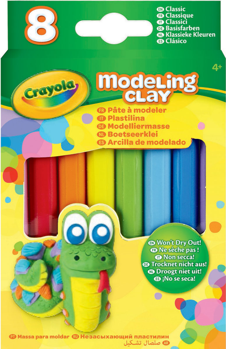 Crayola Пластилин Классика 8 цветов57-0312N Crayola Пластилин Классика 8 цветов57-0312NПредставляем вам новый набор незасыхающего пластилина от известного американского бренда Crayola. Всего в наборе 8 кусков пластилина классических цветов.Лепка из пластилина поможет ребенку развить воображение и мелкую моторику рук. Кроме того ребенок начнет лучше воспринимать форму, фактуру и цвета предметов.Продукция бренда Crayola изготавливается из безопасных и нетоксичных материалов. Пластилин не сможет навредить здоровью вашего ребенка, поэтому он идеально подойдут для юных начинающих скульпторов. Пластилин рекомендован для детей в возрасте от 4 лет.