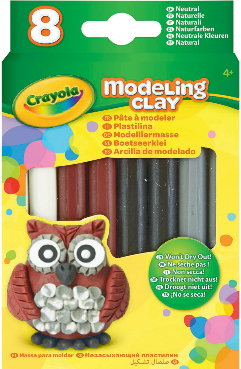Crayola Пластилин Натуральный 8 цветов57-0314N Crayola Пластилин Натуральный 8 цветов57-0314NНабор Crayola включает в себя 8 кусков пластилина натуральных цветов. Лепка из пластилина поможет ребенку развить воображение и мелкую моторику рук. Кроме того ребенок начнет лучше воспринимать форму, фактуру и цвета предметов. Продукция бренда Crayola изготавливается из безопасных и нетоксичных материалов. Пластилин не сможет навредить здоровью вашего ребенка, поэтому он идеально подойдут для юных начинающих скульпторов. Пластилин рекомендован для детей в возрасте от 4 лет.