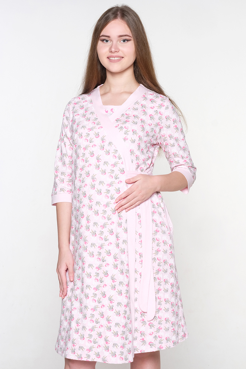 Комплект для беременных и кормящих Hunny Mammy: халат, сорочка ночная, цвет: розовый, малиновый. 1-НМК 07720. Размер 42
