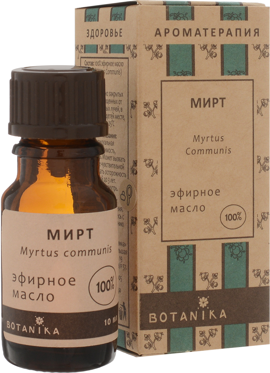 Эфирное масло Botanika Мирт, 10 мл00007989 Эфирное масло Botanika Мирт, 10 мл00007989Как предполагается, обладает активным очищающим действием и полезно, в частности, при легочных заболеваниях, особенно тех, которые сопровождаются усиленным ночным потоотделением. За счет своих седативных качеств масло способствует хорошему сну и, вероятно больше подходит для вечернего применения, чем, например, подобное ему по свойствам, но обладающее стимулирующим действием масло эвкалипта. Обладая антисептическими и стягивающими свойствами, приводит в порядок отечную кожу. Является полезным дополнительным средством при лечении угревой сыпи, очищает кожу, рассасывает гематомы. Уменьшает характерное для псориаза шелушение кожи. Характеристики:Объем: 10 мл. Производитель: Россия. Товар сертифицирован.Уважаемые клиенты! Обращаем ваше внимание на то, что упаковка может иметь несколько видов дизайна. Поставка осуществляется в зависимости от наличия на складе.