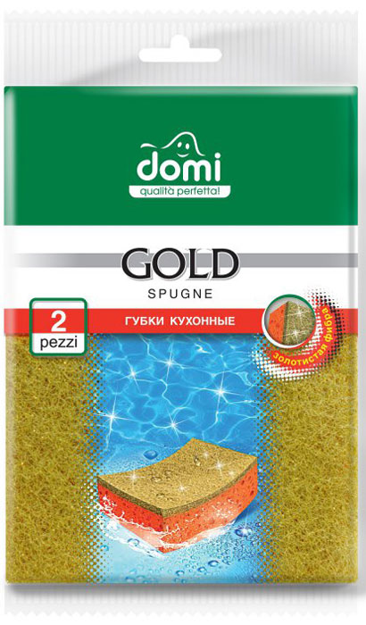 Губки для мытья посуды Domi, цвет: золотой, 2 шт8547 DI Губки для мытья посуды Domi, цвет: золотой, 2 шт8547 DIГубки Domi отлично подойдут для мытья посуды. Трущий слой губки (фибра) изготовлен с добавлением жестких абразивных частиц. Высокая плотность и жесткость фибры способствует эффективной очистке даже самых стойких загрязнений. Долговечная. Не использовать для очистки тефлона, нержавейки и других деликатных поверхностей. Фибра окрашена в оригинальный золотистый цвет.В упаковке 2 губки.