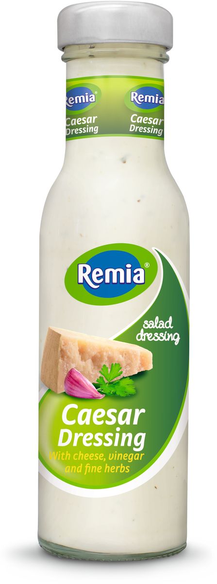 Remia Dressing Caesar соус цезарь, 0,25 л10.43.40 Remia Dressing Caesar соус цезарь, 0,25 л10.43.40Идеальный соус для повседневного использования, придаст пикантность чипсам, рыбе, барбекю, салатам.Пищевая ценность в 100 г: углеводы 6,9, в т.ч. сахар 3,3, жиры 25, белки -1,2 г, натрий - 2,2.