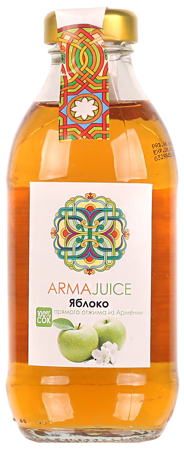 ARMAjuice сок яблочный, 0,33 л4850001115670 ARMAjuice сок яблочный, 0,33 л4850001115670Восстановлен из концентрированного яблочного сока из отборных сортов яблок. Без ароматизаторов, красителей и консервантов.