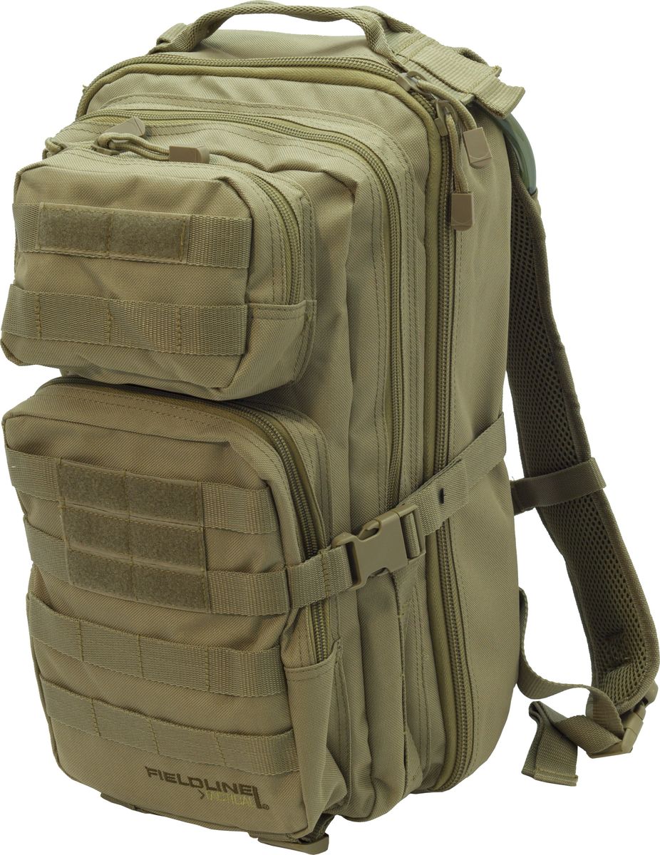 Рюкзак для охоты Fieldline Surge Hydration Pack, цвет: оливковый20968591549 Рюкзак для охоты Fieldline Surge Hydration Pack, цвет: оливковый20968591549Тактический рюкзак-ранец c встроенной питьевой системой для специального применения, туризма, охоты.Особенности:Большое основное отделениеВместительное дополнительное отделение с 3 карманамиВерхний фронтальный карман на молнии2-х литровая питьевая система с левым и правым выходамиФронтальная панель с системой крепления MOLLEФиксаторы велкро (липучка) для крепления фронтальной части рюкзака шевронов с указанием страны, ФИО пользователя и т.д.Верхний фронтальный карман на молнии для аксессуаров и снаряженияНижний фронтальный карман с органайзеромУсиленная ручка для переноски рюкзакаПлечевые ремни с центральной регулировочной поперечной утяжкойКомпрессионные стропы для распределения нагрузки и крепления дополнительного груза.