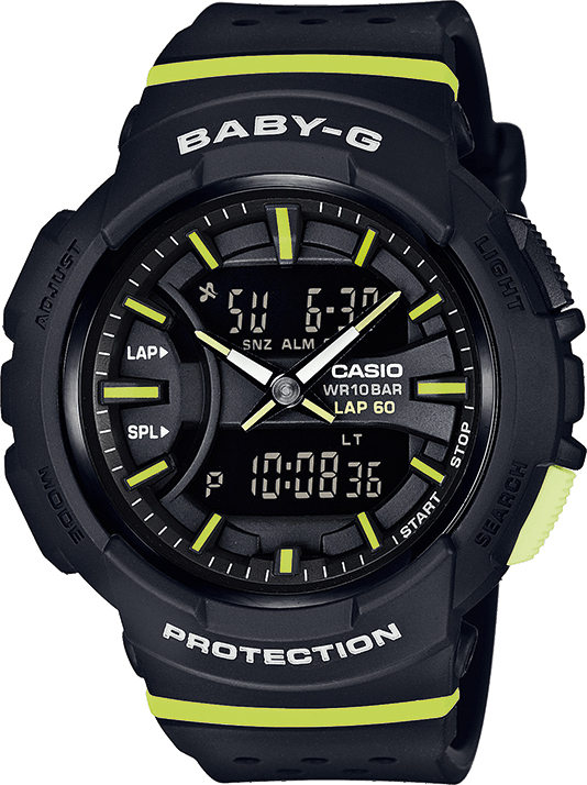 Наручные часы женские Casio Baby-G, цвет: черный, салатовый. BGA-240-1A2