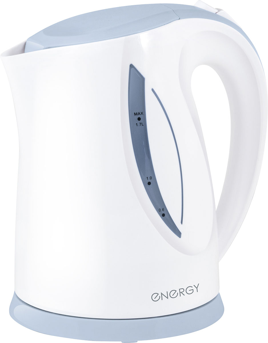 Energy E-227, White Blue электрический чайник54 164088 Energy E-227, White Blue электрический чайник54 164088Электрический чайник Energy E-227 прост в управлении и долговечен в использовании. Чайник изготовлен из высококачественных материалов. Прозрачное окошко с мерной шкалой позволяет определить уровень воды. Во время работы устройства емкость с водой подсвечивается.Мощность 2200 Вт позволит вскипятить 1,7 литра воды в считанные минуты. Для обеспечения безопасности при повседневном использовании предусмотрены функция автовыключения, а также защита от включения при отсутствии воды. Съемный фильтр обеспечивает удобство и простоту чистки, благодаря чему чайник прослужит вам долго.