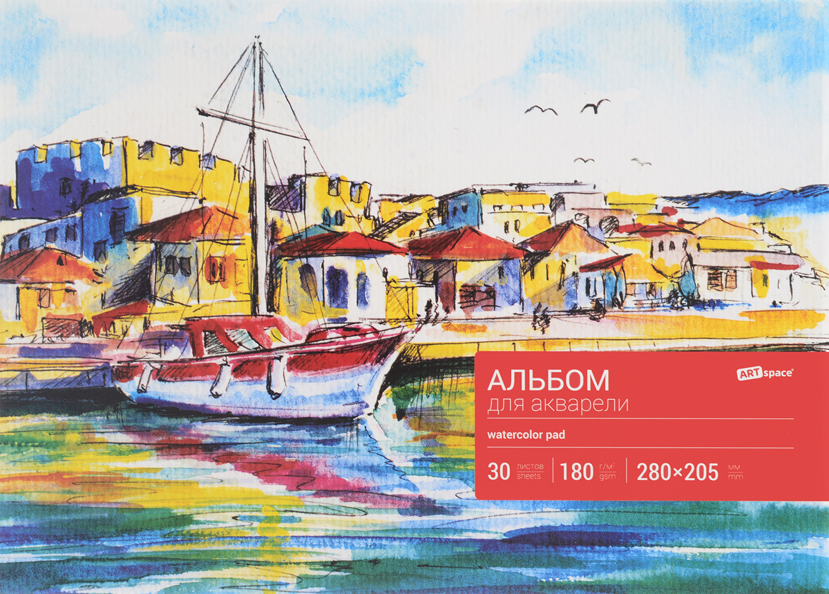 ArtSpace Альбом для акварели 30 листов вид 2Аа30_017_лодка ArtSpace Альбом для акварели 30 листов вид 2Аа30_017_лодкаАльбом для акварели ArtSpace порадует маленького художника и вдохновит его на творчество.Альбом изготовлен из белоснежной бумаги с яркой обложкой из прочного картона.Внутренний блок альбома сшитый и состоит из 30 листов. Жесткая подложка позволяет использовать альбом на весу. Специальная бумага не деформируется при смачивании. Высокое качество бумаги позволяет рисовать в альбоме не только акварельными и гуашевыми красками, но и карандашами и фломастерами.