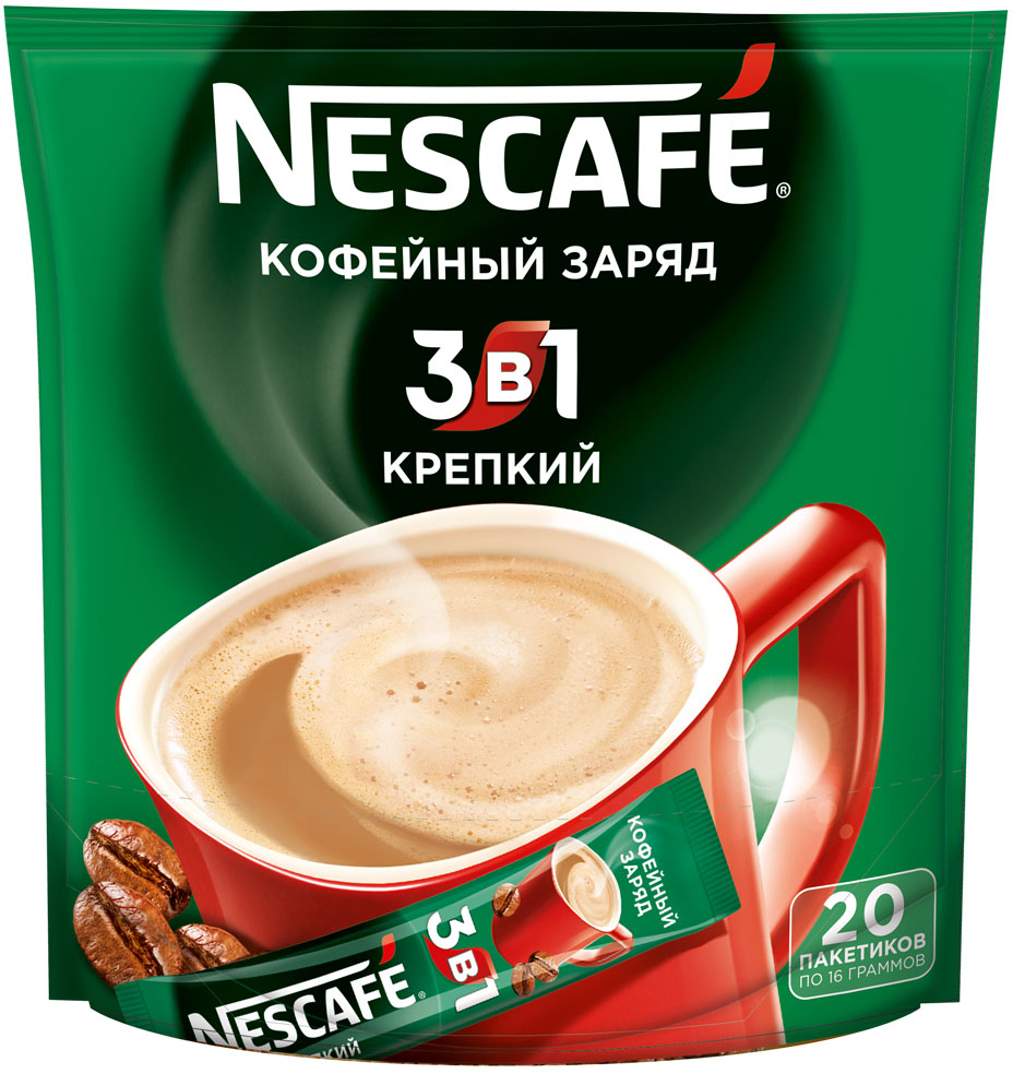Nescafe 3 в 1 Крепкий кофе растворимый, 20 шт12235512 Nescafe 3 в 1 Крепкий кофе растворимый, 20 шт12235512Nescafe 3 в 1 Крепкий - кофейно-сливочный напиток, в состав которого входят высококачественные ингредиенты: кофе Nescafe, сахар, сливки растительного происхождения. Каждый пакетик Nescafe 3 в 1 подарит вамидеальное сочетание кофе, сливок, сахара!