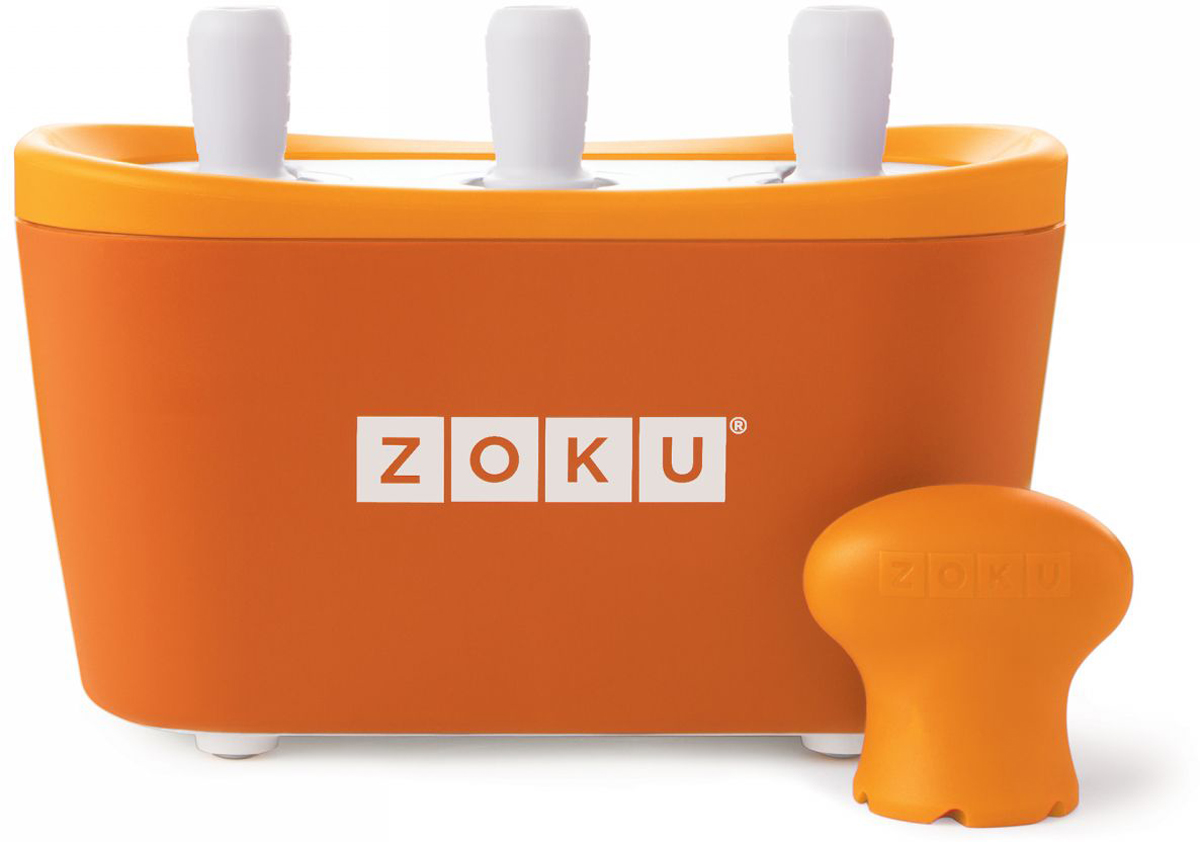 Набор для приготовления мороженого Zoku Triple Quick Pop Maker, цвет: оранжевый, 3 х 60 мл. ZK101-ORZK101-OR Набор для приготовления мороженого Zoku Triple Quick Pop Maker, цвет: оранжевый, 3 х 60 мл. ZK101-ORZK101-ORС компактной и удобной формой Quick Pop Maker можно приготовить домашний фруктовый лед из полностью натуральных ингредиентов. В набор помимо формы для мороженого входят шесть палочек, а к ним шесть небольших поддонов для капель и съемная насадка. Как использовать:1. Поместите пустую форму в морозильную камеру на 24 часа. Форма должна быть абсолютно сухой и располагаться вертикально.2. Через сутки вытащите форму из морозилки и вставьте в нее палочки. Залейте охлажденный сок в емкость до отметки. Через 7-10 минут фруктовый лед готов.3. Поместите съемную насадку на палочку и закрутите по часовой стрелке до упора. Когда ручка начнет свободно крутиться, смените направление и откручивайте против часовой стрелки, чтобы вытащить мороженое из формы.Объем одной емкости - 60 мл. Форма не содержит вредных примесей и бисфенола-А. Устройство работает без электричества и позволяет приготовить до 9 порций от одной заморозки. Моется вручную. Не используйте простую и газированную воду или полностью пресные напитки без сахара в приборе Quick Pop. В результате использования воды или напитков без сахара будет крайне тяжело достать продукт из прибора, а также можно повредить насадку или палочку.