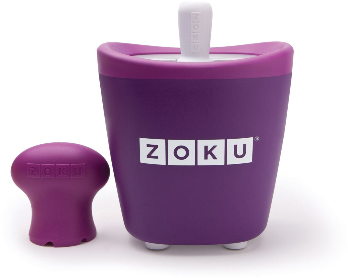 Набор для приготовления мороженого Zoku Single Quick Pop Maker, цвет: фиолетовый, 60 мл. ZK110-PUZK110-PU Набор для приготовления мороженого Zoku Single Quick Pop Maker, цвет: фиолетовый, 60 мл. ZK110-PUZK110-PUС компактной и удобной формой Quick Pop Maker можно приготовить домашний фруктовый лед из полностью натуральных ингредиентов. В набор помимо формы для мороженого входят три палочки, а к ним три небольших поддона для капель и съемная насадка. Как использовать:1. Поместите пустую форму в морозильную камеру на 24 часа. Форма должна быть абсолютно сухой и располагаться вертикально.2. Через сутки вытащите форму из морозилки и вставьте в нее палочки. Залейте охлажденный сок в емкость до отметки. Через 7-10 минут фруктовый лед готов.3. Поместите съемную насадку на палочку и закрутите по часовой стрелке до упора. Когда ручка начнет свободно крутиться, смените направление и откручивайте против часовой стрелки, чтобы вытащить мороженое из формы.Объем одной емкости - 60 мл. Форма не содержит вредных примесей и бисфенола-А. Устройство работает без электричества и позволяет приготовить до 3 порций от одной заморозки. Моется вручную. Не используйте простую и газированную воду или полностью пресные напитки без сахара в приборе Quick Pop. В результате использования воды или напитков без сахара будет крайне тяжело достать продукт из прибора, а также можно повредить насадку или палочку.