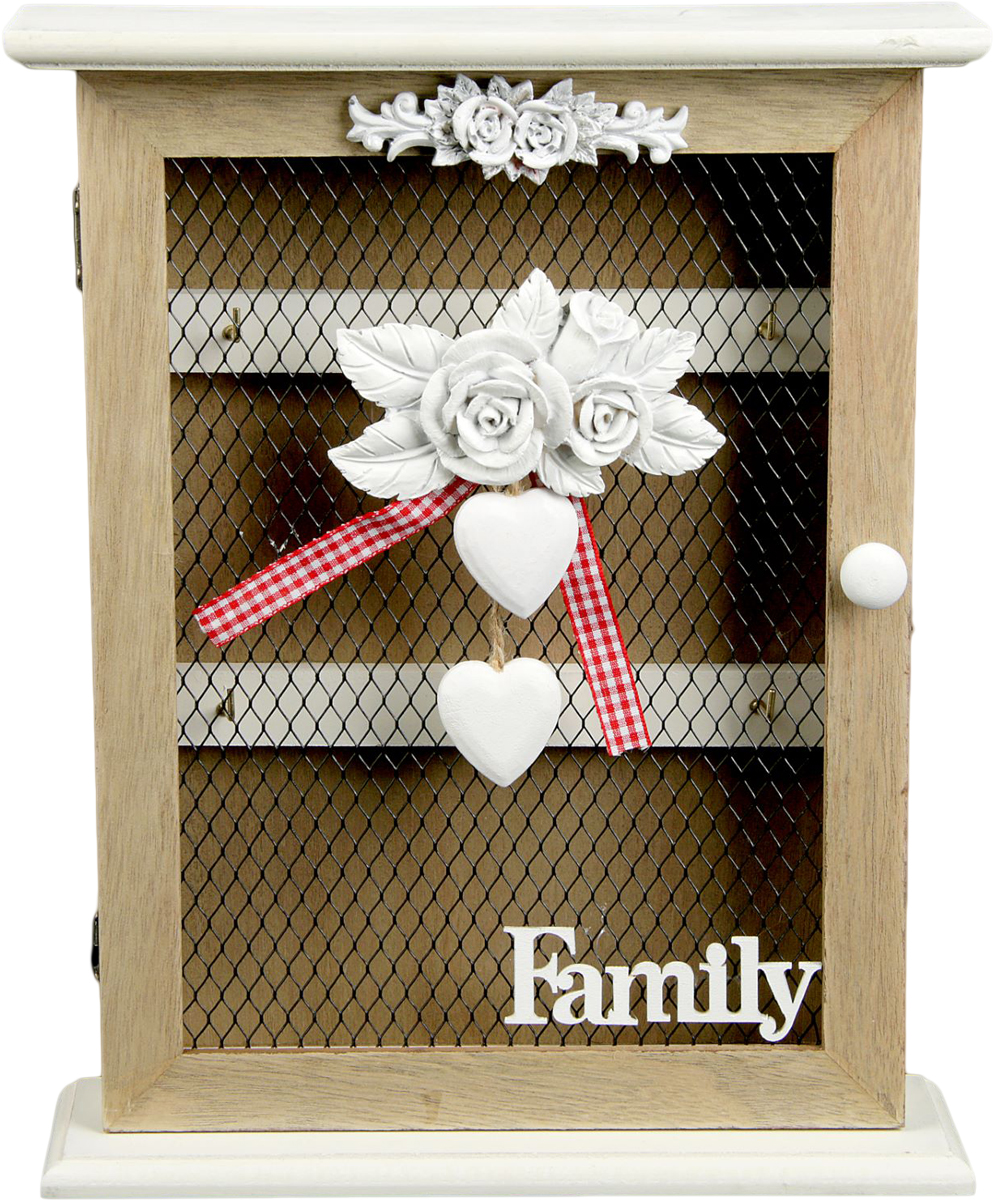 Ключница настенная Family. Розы с сердечками, 29 х 23 х 6,5 см1935542 Ключница настенная Family. Розы с сердечками, 29 х 23 х 6,5 см1935542Вспомните, вам наверняка знакома такая ситуация: вы опаздываете на работу или по другим не менее важным делам, выбегаете на лестничную площадку и вдруг понимаете, что ключей ни в руках, ни в карманах нет, и одна только мысль о том, что сейчас придется искать их по всему дому, сразу катастрофически портит настроение. Чтобы не нервничать и не терять драгоценное время, вы можете обзавестись ключницей, которая не только станет удобным вместилищем для ваших ключей, но и украсит собой прихожую. Эффектная ключница станет настоящей находкой для тех, кто ценит время и порядок.