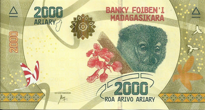 Банкнота номиналом 2000 ариари. Мадагаскар. 2017 год