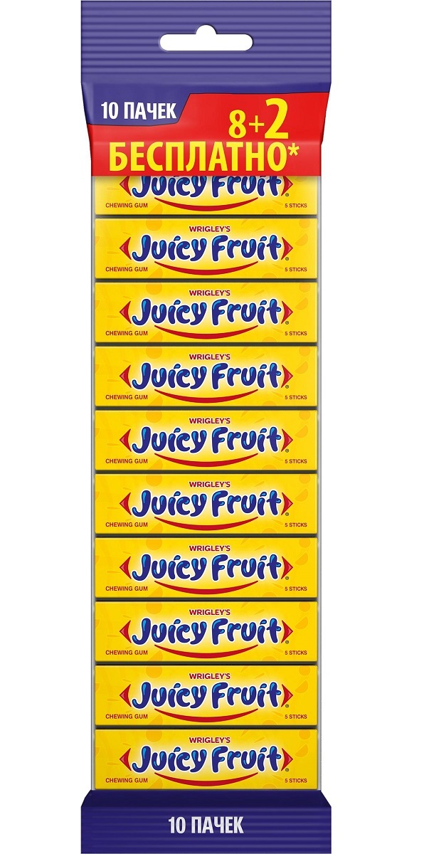 Juicy Fruit мультипак жевательная резинка, 10 пачек по 13 г10 пачек Juicy Fruit мультипак жевательная резинка, 10 пачек по 13 г10 пачекКлассический фруктовый вкус в пластинках, давно полюбившийся многим потребителям жевательной резинки.