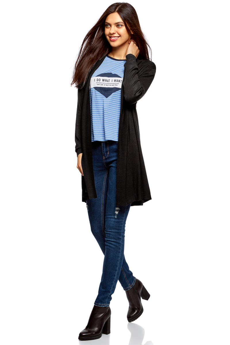 Кардиган женский oodji Collection, цвет: черный. 73212398/45722/2900N. Размер M (46)73212398/45722/2900N Кардиган женский oodji Collection, цвет: черный. 73212398/45722/2900N. Размер M (46)73212398/45722/2900NСтильный женский кардиган oodji, выполненный из вискозы с добавлением полиамида, подчеркнет ваш уникальный стиль и поможет создать оригинальный женственный образ.Модель с воротником-шалькой и длинными рукавами не имеет застежек. Манжеты рукавов и низ изделия связаны резинкой.