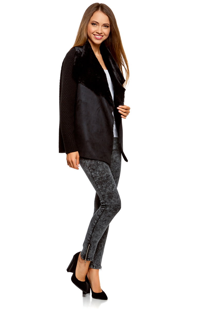 Жакет женский oodji Collection, цвет: черный. 73205182-1/31328/2900N. Размер XL (50)73205182-1/31328/2900N Жакет женский oodji Collection, цвет: черный. 73205182-1/31328/2900N. Размер XL (50)73205182-1/31328/2900NВязаный жакет от oodji с полами из искусственного меха выполнен из акриловой пряжи с добавлением шерсти. Модель с длинными рукавами без застежки.