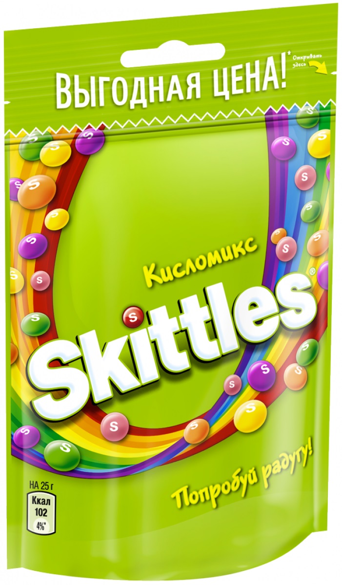 Skittles Кисломикс драже в сахарной глазури, 100 г4009900481090 Skittles Кисломикс драже в сахарной глазури, 100 г4009900481090Жевательные конфеты Skittles Кисломикс c разноцветной глазурью предлагают радугу кислых фруктовых вкусов в каждой упаковке! Конфеты с ароматами малины, ананаса, мандарина, вишни и яблока: заразитесь радугой, попробуйте радугу!Уважаемые клиенты! Обращаем ваше внимание, что полный перечень состава продукта представлен на дополнительном изображении.