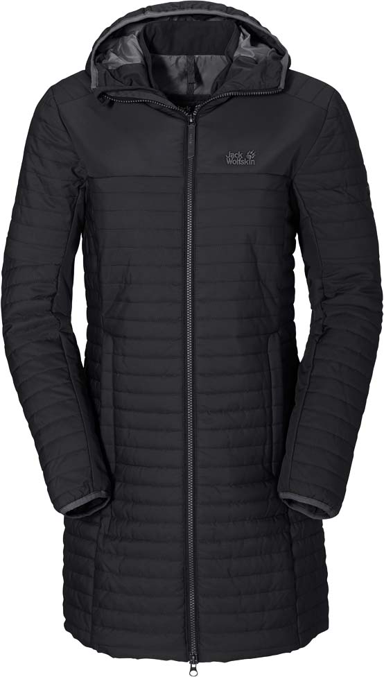 Куртка женская Jack Wolfskin Clarenville, цвет: черный. 1201902-6000. Размер M (48)1201902-6000 Куртка женская Jack Wolfskin Clarenville, цвет: черный. 1201902-6000. Размер M (48)1201902-6000Ветронепроницаемое пальто с утеплителем из синтетического волокна Jack Wolfskin Clarenville обеспечит вам надежное тепло для прохладных дней.Модель приталенного кроя с воротником-стойкой, надежно защищающим от ветра, и вшитым капюшоном застегивается на молнию и дополнена двумя карманами на бедрах и внутренним карманом. Рукава дополнены внутренними манжетами из флиса. Края рукавов и капюшона обработаны эластичным кантом. Поездки по окрестностям и экскурсии по городу могут радовать и в зимнюю пору. Именно для них создано пальто Clarenville. С этим ветронепроницаемым утепленным стеганым пальто вы всегда будете в тепле. Комбинация утеплителя Microguard и ткани Stormlock делает его прекрасным выбором и для зимних походов, и для повседневной носки. Такая одежда защитит вас от кратковременного дождя, а когда вы будете бежать, чтобы успеть на последний вечерний поезд, вы оцените ее дышащие качества. Внутренние манжеты из флиса в рукавах пальто делают его еще более уютным.