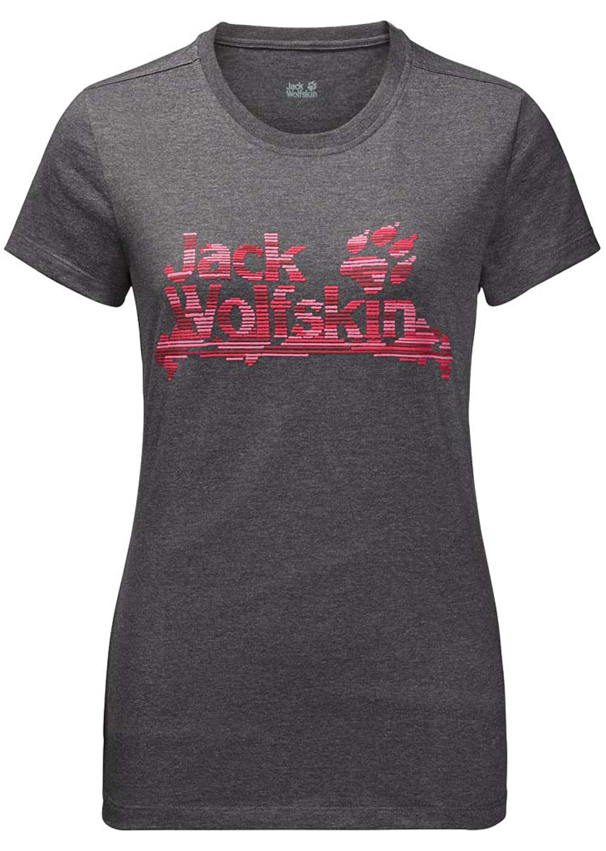 Футболка женская Jack Wolfskin Brand T W, цвет: темно-серый. 1805931-6350. Размер M (48)1805931-6350 Футболка женская Jack Wolfskin Brand T W, цвет: темно-серый. 1805931-6350. Размер M (48)1805931-6350Женская футболка Jack Wolfskin Brand T изготовлена из органического хлопка и полиэстера. Ткань с меланжевым узором легкая и мягкая, быстро сохнет, приятная на ощупь и очень прочная. Модель прямого кроя с короткими рукавами оформлена принтованным логотипом бренда. Круглый вырез горловины дополнен мягкой трикотажной резинкой. В такой футболке вам будет комфортно весь день, она универсальна и подходит для повседневной жизни так же хорошо, как и для активного отдыха и занятий спортом.