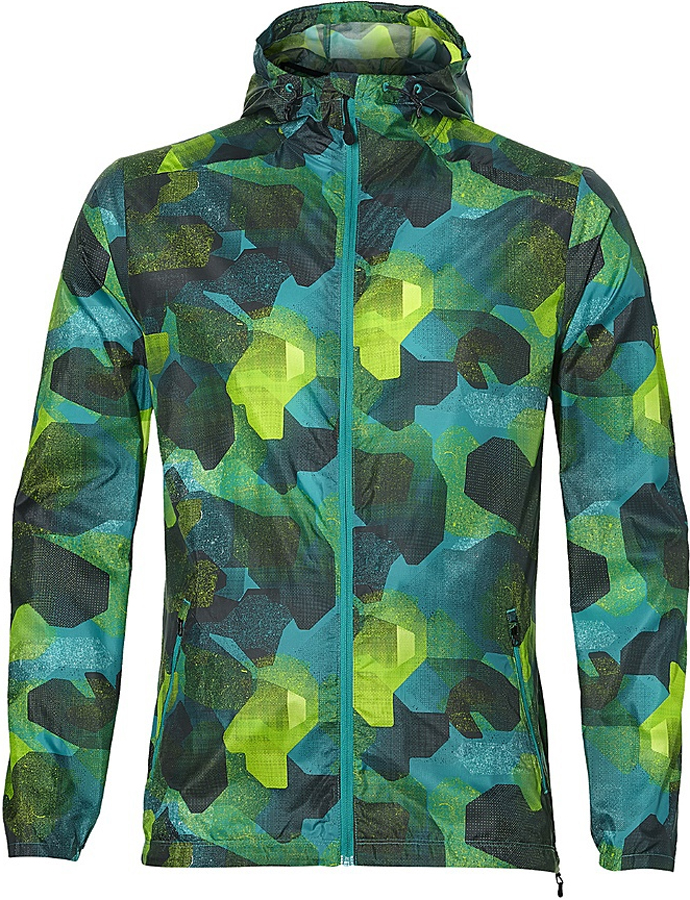 Ветровка для бега мужская Asics Fuzex Packable JKT, цвет: зеленый. 141640-1176. Размер XL (54)141640-1176 Ветровка для бега мужская Asics Fuzex Packable JKT, цвет: зеленый. 141640-1176. Размер XL (54)141640-1176Мужская ветровка для бега Asics Fuzex Packable JKT с длинными рукавами и несъемным капюшоном застегивается на застежку-молнию спереди. Обхват капюшона регулируется при помощи шнурка-кулиски со стопперами. Изделие дополнено двумя втачными карманами на молниях спереди. Манжеты рукавов дополнены эластичными резинками. Низ ветровки оснащен внутренним шнурком-кулиской со стопперами. На спинке модель оснащена специальными разрезами, обеспечивающими циркуляцию воздуха и защищенными от попадания воды. Ветровка оформлена оригинальным абстрактным принтом.