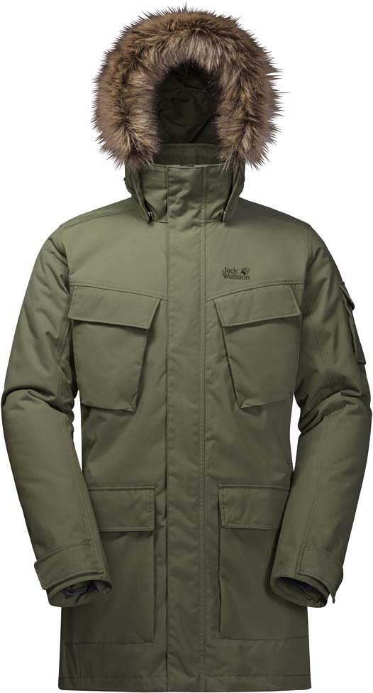 Парка мужская Jack Wolfskin Glacier Canyon Parka, цвет: хаки. 1107672-5052. Размер XXL (54)1107672-5052 Парка мужская Jack Wolfskin Glacier Canyon Parka, цвет: хаки. 1107672-5052. Размер XXL (54)1107672-5052Водонепроницаемая, дышащая зимняя парка с суперэффективным утеплителем и съемным капюшоном Jack Wolfskin Glacier Canyon Parka обеспечит вам надежное тепло для холодных дней. Модель прямого кроя с воротником-стойкой, надежно защищающим от ветра, и съемным капюшоном с возможностью регулировать внутренний объем и область обзора застегивается на молнию с ветрозащитной планкой на кнопках и дополнена 4 карманами на бедрах, 2 нагрудными карманами, внутренним карманом и карманом на рукаве. На манжетах рукавов имеются хлястики на кнопках для регулировки объема. Капюшон дополнен съемной оторочкой из искусственного меха. Если пунктом назначения вашего зимнего путешествия стали самые холодные города мира - Монреаль, Стокгольм или Санкт-Петербург - возьмите с собой парку Glacier Canyon Parka. Благодаря синтетическому утеплителю Microguard (200 г/м2) она действительно очень теплая. Этот теплоизоляционный материал очень прочный и не идет ни на какие компромиссы с влагой. Внешняя ткань Texapore Oxford 2L, очень прочная, водонепроницаемая, дышащая ткань (водостойкость в мм водяного столба: 10 000 мм, паропроницаемость (MVTR): > 6000 г/м2/24 ч) защитит вас от дождя и ветра. А ее упрочненная версия Oxford призвана противостоять трению, вызванному лямками рюкзака или сумки. Рукава куртки оснащены вшитыми манжетами из микрофибры, которые блокируют ветер, оставляя его снаружи, и удерживают тепло внутри. А в сухую погоду вы можете просто отстегнуть капюшон.