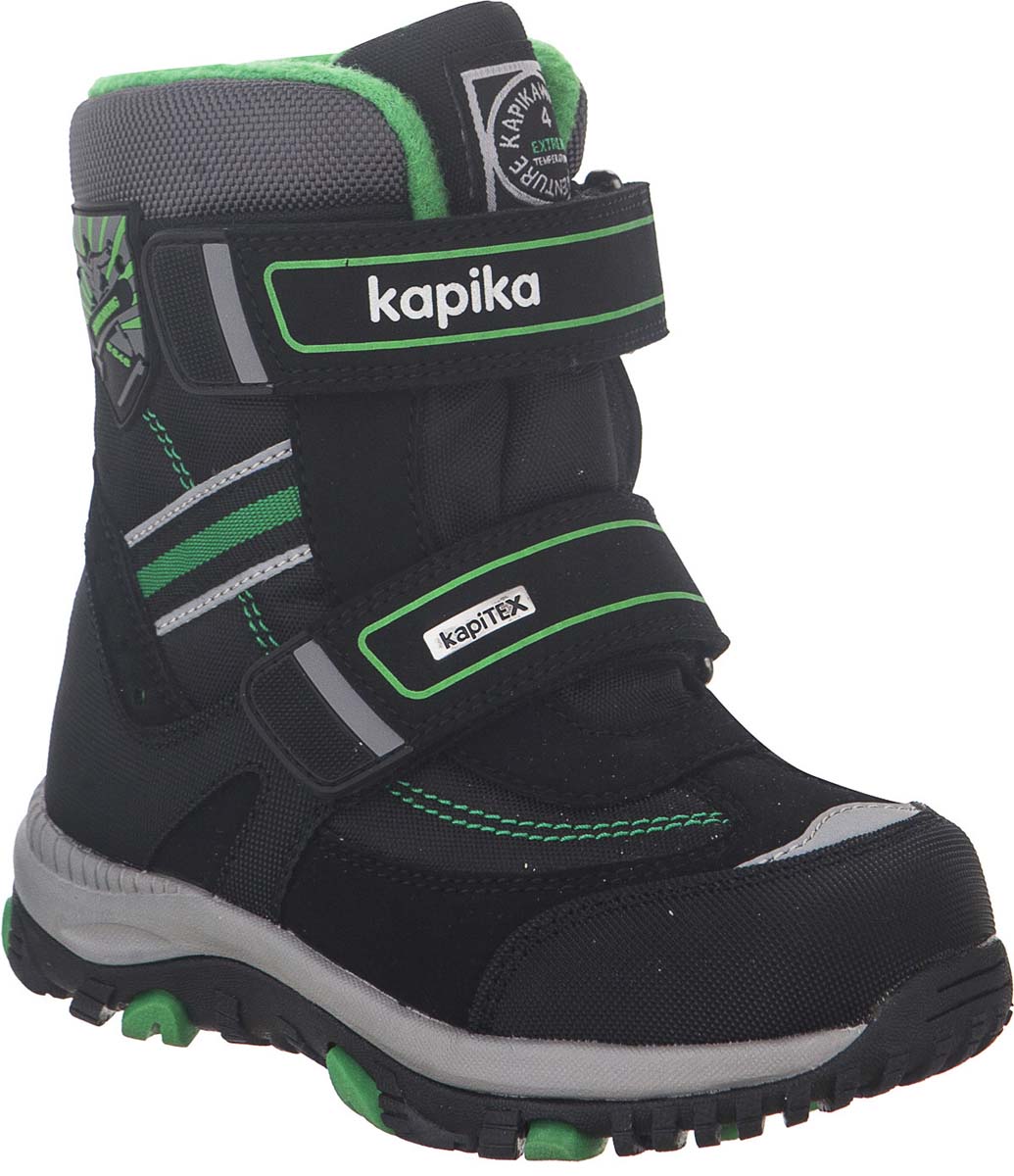 Ботинки для мальчика Kapika KapiTEX, цвет: черный, зеленый. 42204-1. Размер 31