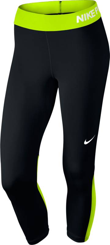 Капри для фитнеса женские Nike W Np Cpri, цвет: черный, салатовый. 725468-017. Размер XS (40/42)725468-017 Капри для фитнеса женские Nike W Np Cpri, цвет: черный, салатовый. 725468-017. Размер XS (40/42)725468-017Капри Nike Pro Cool идеально подходят для тренировок. Модель изготовленная из эластичного материала Dri-FIT обеспечивает комфорт, сетчатый материал под коленями отлично справляется с терморегуляцией. Плотный эластичный пояс облегает и фиксируется на талии.