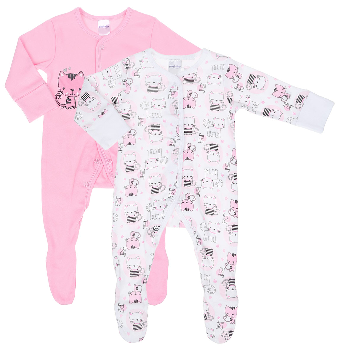 Комбинезон домашний для девочки PlayToday Baby, цвет: белый, розовый, 2 шт. 178806. Размер 56178806 Комбинезон домашний для девочки PlayToday Baby, цвет: белый, розовый, 2 шт. 178806. Размер 56178806Комплект комбинезонов PlayToday Baby разнообразит гардероб вашей малышки. Комбинезоны с закрытыми ножками изготовлены из натурального хлопка и оформлены милым принтом. Материал изделия мягкий и тактильно приятный, не раздражает нежную кожу ребенка и хорошо пропускает воздух. Модели имеют удобные застежки-кнопки спереди и между ножек, что позволит легко переодеть ребенка или сменить подгузник, а также удобные манжеты на рукавах, которые можно превратить в рукавички - ребенок не сможет себя поранить и оцарапать. Круглый вырез горловины дополнен мягкой эластичной бейкой. Комбинезоны полностью соответствуют особенностям жизни ребенка в ранний период, не стесняя и не ограничивая его в движениях.