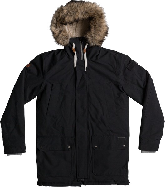 Парка мужская Quiksilver Ferris, цвет: черный. EQYJK03332-KVJ0. Размер L (50)EQYJK03332-KVJ0 Парка мужская Quiksilver Ferris, цвет: черный. EQYJK03332-KVJ0. Размер L (50)EQYJK03332-KVJ0Мужская парка Quiksilver Ferris изготовлена из технологичного водостойкого материала. В качестве утеплителя используется наполнитель 3M Thinsulate Type KK (240 г). На изделии предусмотрена сверхтеплая подкладка из шерпы. Все основные швы проклеены. Модель современного кроя с капюшоном застегивается на молнию с ветрозащитной планкой на кнопках. Размер капюшона можно регулировать. Капюшон дополнен съемной опушкой из синтетического меха. На рукавах предусмотрены трикотажные манжеты. Куртка имеет удобные карманы, из которых два утеплены.