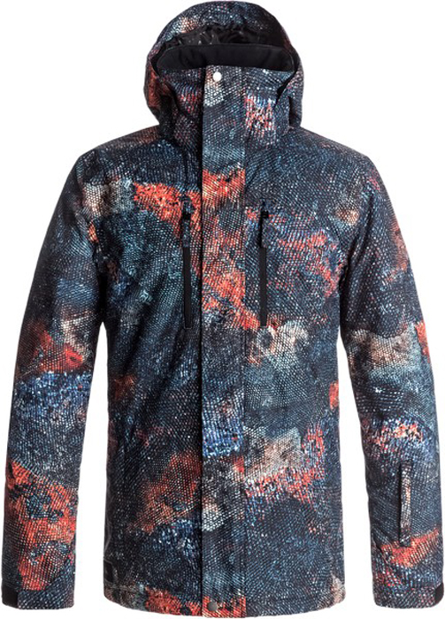 Куртка мужская Quiksilver, цвет: антрацитовый, голубой, оранжевый. EQYTJ03153-NMS9. Размер L (50)EQYTJ03153-NMS9 Куртка мужская Quiksilver, цвет: антрацитовый, голубой, оранжевый. EQYTJ03153-NMS9. Размер L (50)EQYTJ03153-NMS9Сноубордическая куртка Quiksilver изготовлена из мембранной ткани (полиэстер простого плетения). В качестве утеплителя используется наполнитель Warmflight (тело 120 г, рукава 80 г, капюшон 60 г). Подкладка выполнена из тафты и трикотажа с начесом. Предусмотрены сеточные вставки в области подмышек. Все основные швы проклеены. Система пристегивания позволяет куртку и штаны пристегнуть друг к другу.Модель современного кроя со съемным капюшоном застегивается на молнию с ветрозащитной планкой на кнопках. Размер капюшона можно регулировать. Куртка дополнена несъемной противоснежной юбкой, которая застегивается на кнопки. Манжеты рукавов регулируются с помощью хлястиков и липучек. Куртка имеет удобные карманы, из которых карман для скипасса и внутренний карман для катальной маски. Имеется карабин для ключей.
