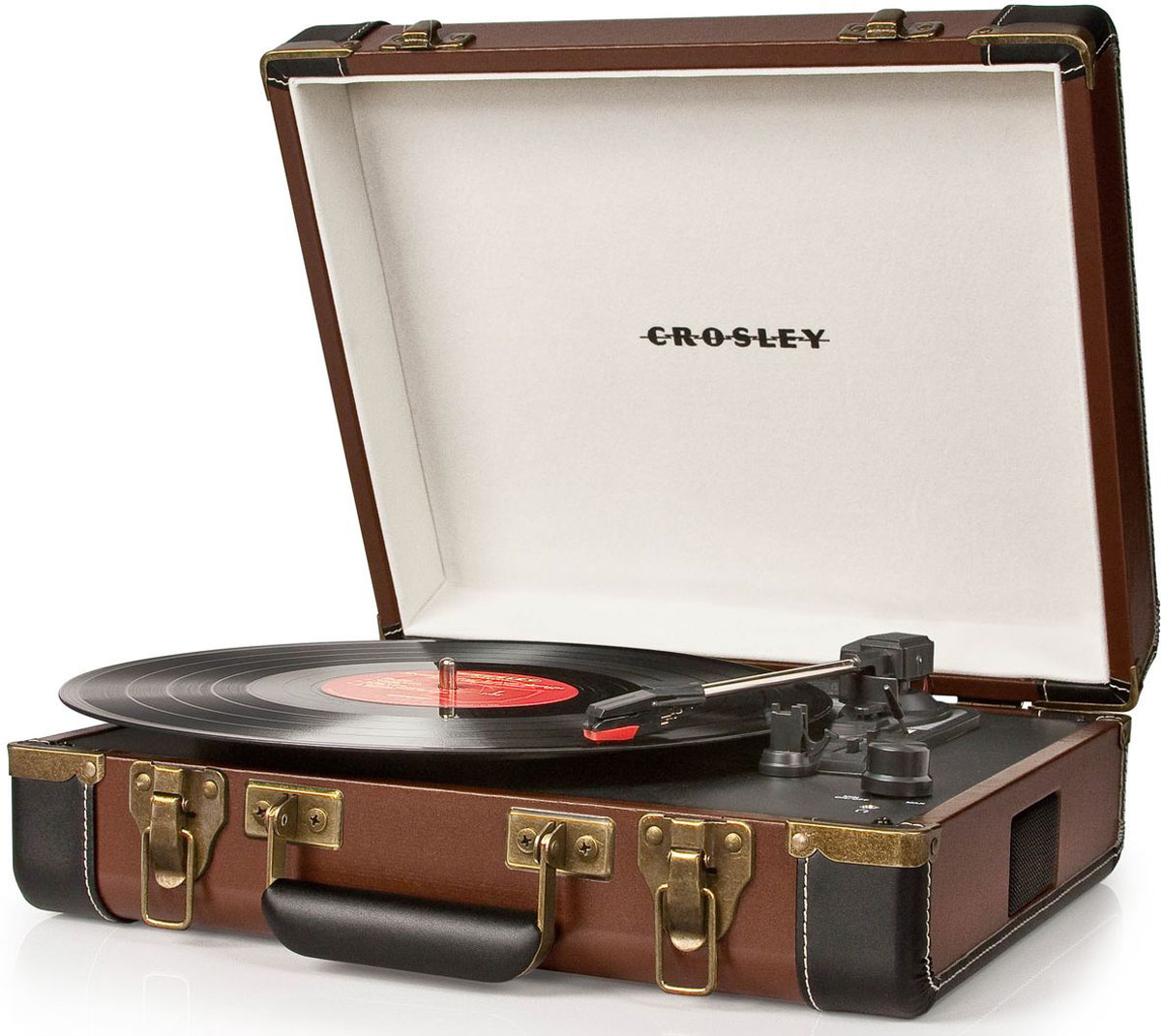 Crosley Executive, Brown Black виниловый проигрывательCRL6019A-BR Crosley Executive, Brown Black виниловый проигрывательCRL6019A-BR3 скорости воспроизведения: 33 1/3, 45 и 78 оборотов в минутуРазмеры пластинок: 7 , 10, 12USB разъем для подключения к компьютеру и оцифровке винилаАлмазная игла с возможностью замены (NP6)Пассиковый приводАвто возврат тонармаЧемодан с отделкой под кожуОтделка чемодана состаренными латунными вставкамиAUX вход для подключения внешних устройствРазмеры (ШхВхГ): 410х355х430 мм RCA аудио выходШирокополосные стерео динамики