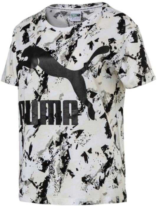 Футболка женская Puma AOP Archive Logo Tee, цвет: молочный, черный. 57345222. Размер S (42/44)57345222 Футболка женская Puma AOP Archive Logo Tee, цвет: молочный, черный. 57345222. Размер S (42/44)57345222Футболка с короткими рукавами и круглым вырезом горловины. Модель декорирована набивным с прорезиненными элементами. Изделие имеет удобную стандартную посадку.