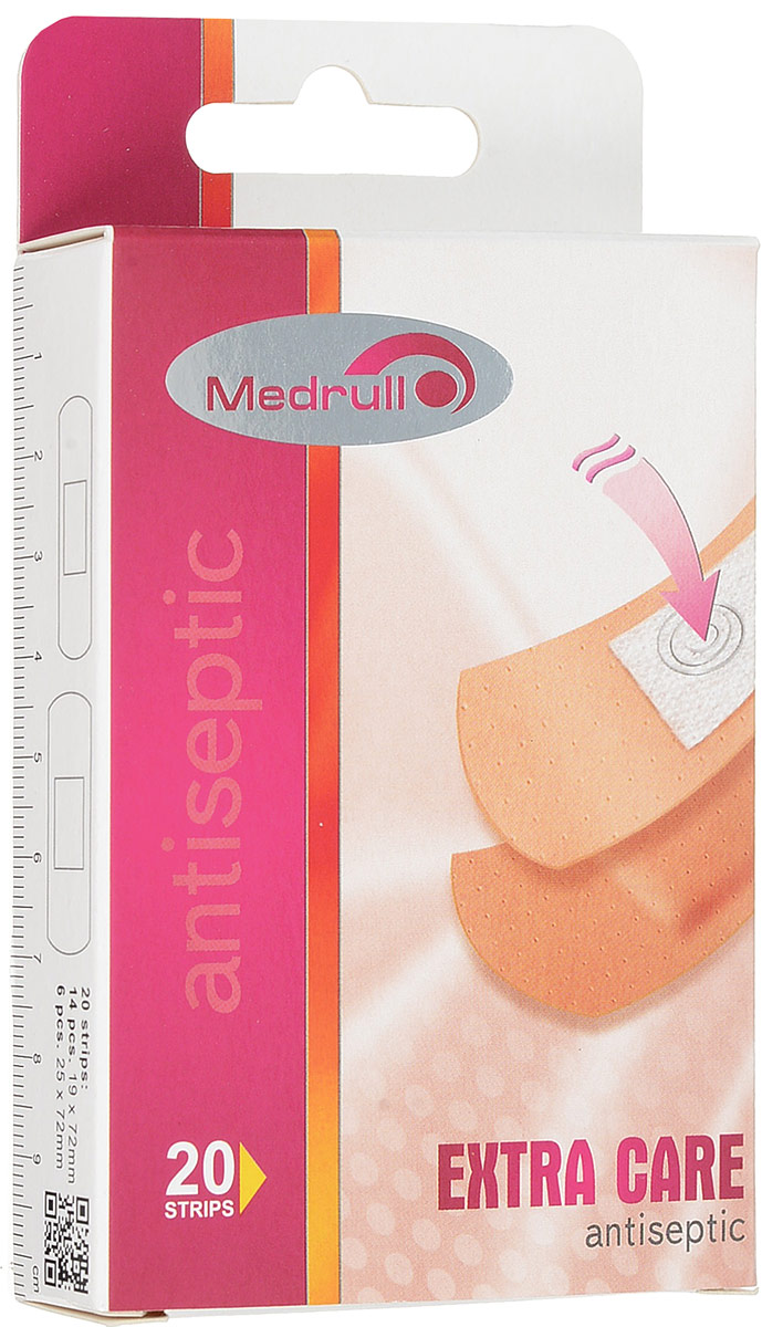 Medrull Набор пластырей Extra Care, №204742225003300 Medrull Набор пластырей Extra Care, №204742225003300Благодаря особенностям абсорбирующей подушечки, обработанной антисептическим веществом, эти пластыри помогут защитить рану от размножения бактерий и микроорганизмов. Рекомендовано использовать только после дезинфекции раны. Пластыри изготовлены из тонкого, перфорированного, полимерного материала.Свойства пластыря: водонепроницаемые, грязенепроницаемые, гипоаллергенные, эластичные, дышащие, плотно прилегающие. Абсорбирующая подушечка изготовлена из вискозы и обладает высокой впитываемостью. Верхняя часть подушечки обработана полипропиленом, что защищает от вероятности прилипания пластыря к поврежденной поверхности кожи. Пропитана антисептическим веществом - Cetyl pyridinium chloride 0.15%.Уважаемые клиенты! Обращаем ваше внимание на возможные изменения в дизайне упаковки. Качественные характеристики товара остаются неизменными. Поставка осуществляется в зависимости от наличия на складе.