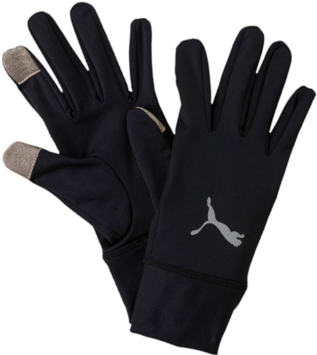 Перчатки для бега Puma Pr Performance Gloves, цвет: черный. 04129401. Размер S (8)04129401 Перчатки для бега Puma Pr Performance Gloves, цвет: черный. 04129401. Размер S (8)04129401Перчатки для бегуна с длинными манжетами, изготовленными из мягкого эластичного материала, имеют оригинальный фасон и множество приспособлений, делающих их идеальным выбором для любителей бега. В левой манжете имеется отверстие для того, чтобы во время бега можно было быстро взглянуть на циферблат/дисплей часов или фитнес-браслета, на ладонной части правой перчатки имеется кармашек для ключей, а большой и указательный пальцы правой перчатки имеют особое покрытие, упрощающее работу с электронными устройствами. Перчатки декорированы набивным логотипом PUMA, выполненными из светоотражающего материала, нанесенным на их тыльную сторону.