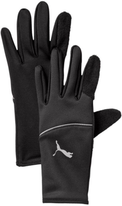 Перчатки для бега Puma Pr Thermo Gloves, цвет: черный. 04126806. Размер L (10)04126806 Перчатки для бега Puma Pr Thermo Gloves, цвет: черный. 04126806. Размер L (10)04126806Перчатки из флиса с добавлением лайкры имеют длинные манжеты, надежно закрывающие кисти от холода, махровое ворсовое покрытие в области большого пальца и декорированы полосой и набивным логотипом PUMA, выполненными из светоотражающего материала.